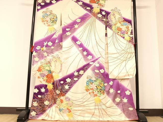 平和屋着物■豪華振袖　駒刺繍　花薬玉文　金彩　正絹　逸品　AAAL0609sa