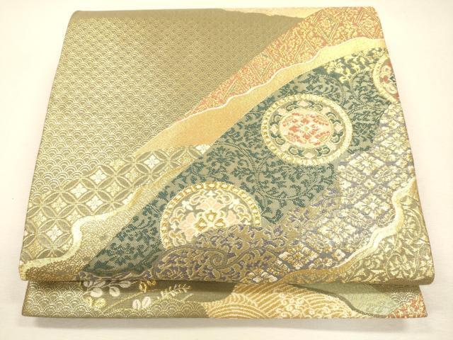 平和屋着物◎六通柄袋帯　道長花唐草丸文　金糸　正絹　逸品　CAAJ9797oy