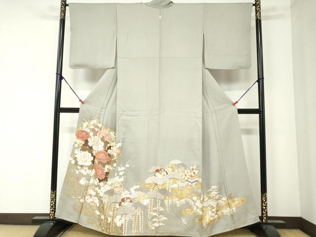 平和屋着物■豪華色留袖　駒刺繍　流水鴛鴦花文　金彩　正絹　逸品　DAAJ7001ya