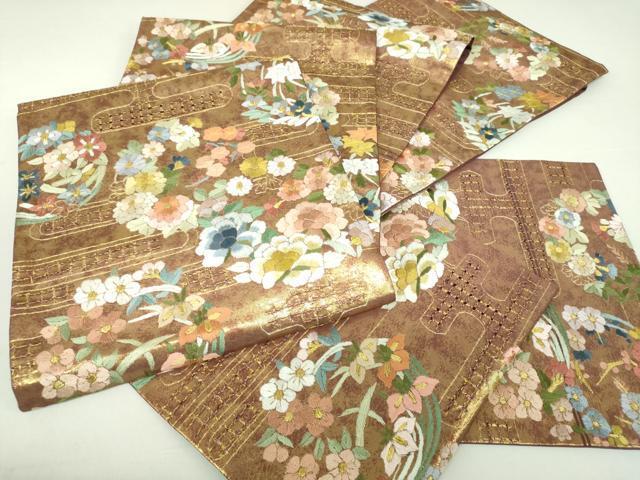平和屋着物●極上　中国三大刺繍　スワトウ刺繍　汕頭刺繍　総刺繍　袋帯　霞花丸文　金糸　引箔　正絹　逸品　未使用　DAAI6877ps