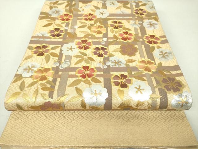平和屋着物●佐賀錦　太鼓柄袋帯　駒刺繍　舞桜　金銀彩　正絹　逸品　DAAI6866ps