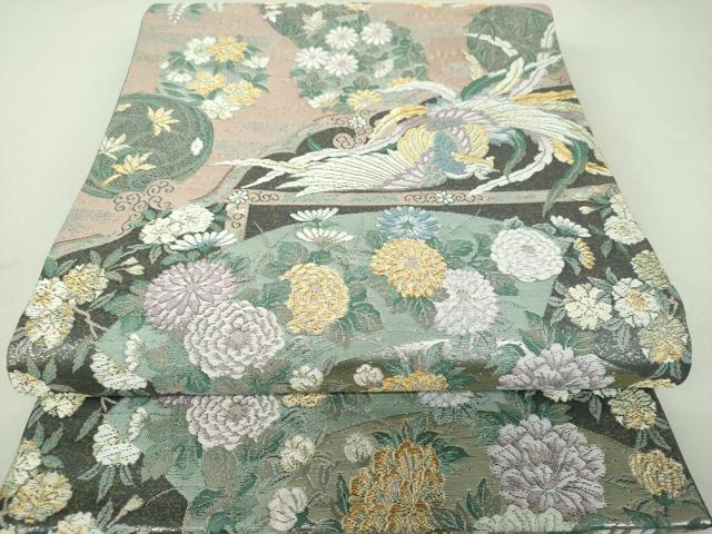 平和屋着物●六通柄袋帯　地紙鳳凰花丸文　金銀糸　正絹　逸品　DAAI6868ps