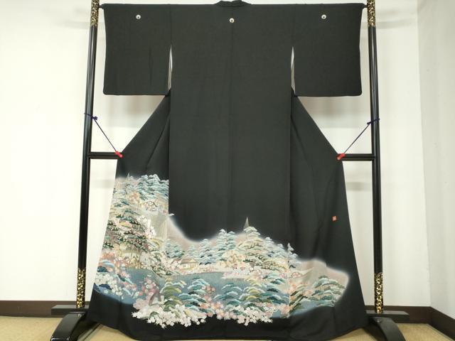 平和屋着物■豪華黒留袖　作家物　風景花松文　暈し染め　正絹　逸品　DAAI3494ya