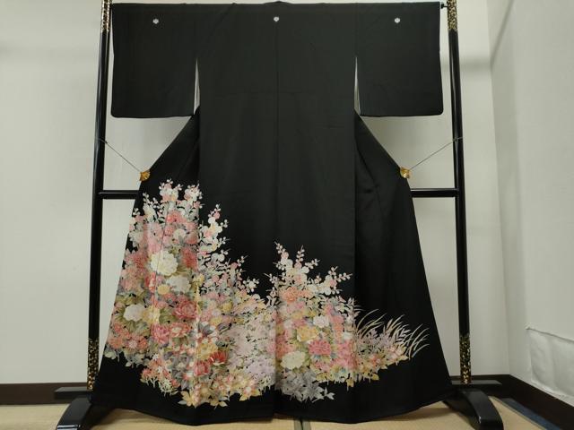 平和屋着物■豪華黒留袖　友禅　牡丹花文　正絹　逸品　CAAI8645yc