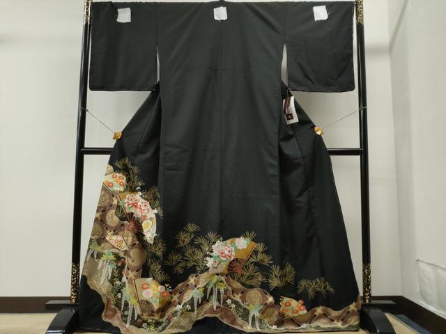 平和屋着物■H・L（アッシュエル）　HENRI-LUC CHAPUIS　黒留袖　道長扇面鼓吉祥枝垂れ花文　金彩　正絹　逸品　未使用　CAAI8647yc