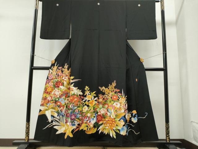 平和屋着物■豪華黒留袖　作家物　尾長鳥牡丹花文　正絹　逸品　CAAI8650yc