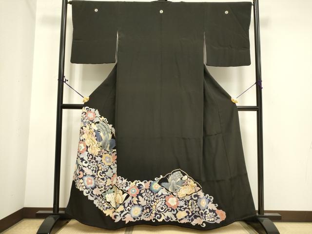 平和屋着物■豪華黒留袖　鳳凰草花文　金彩　正絹　逸品　DAAJ0828cm