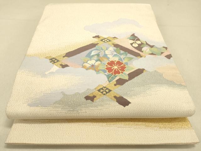 平和屋着物●爪掻き本綴れ　太鼓柄袋帯　格天井花丸文　金糸　正絹　逸品　DAAI7985fe