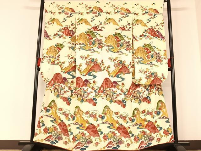 平和屋着物■豪華振袖　重ね山御所車花文　金彩　正絹　逸品　AAAL0615sa