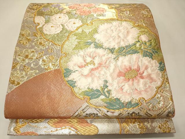 平和屋着物◎西陣　野々村織物謹製　六通柄袋帯　雪輪草花文　金糸　正絹　逸品　CAAJ9833oy