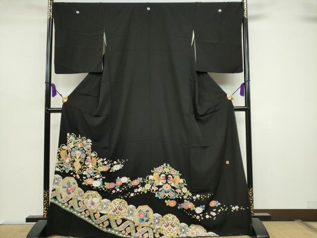 平和屋着物■豪華黒留袖　作家物　向かい鳥吉祥花文　正絹　逸品　CAAI6106ou