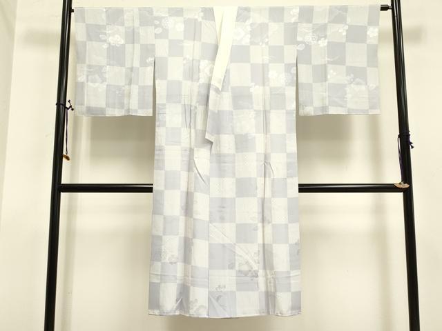 平和屋着物■長襦袢　袷　草花地紋　市松文様　さが美扱い　正絹　逸品　DAAJ0835cm