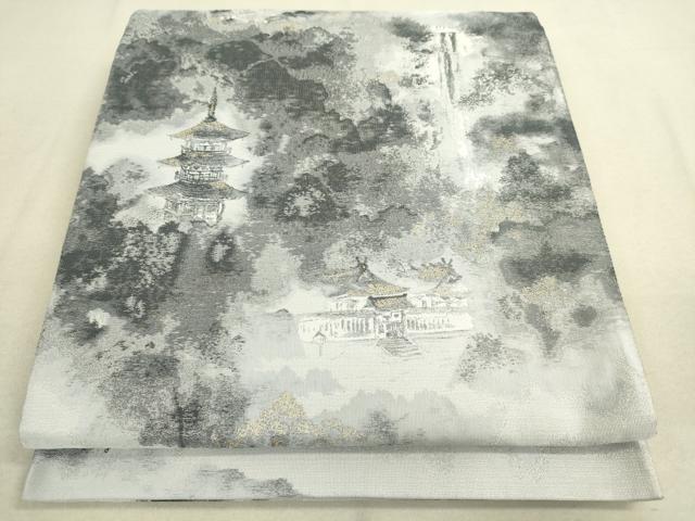 平和屋着物●西陣　まいづる謹製　全通全景柄袋帯　紹巴　風景文　金銀糸　証紙付き　正絹　逸品　未使用　DAAJ3817jm