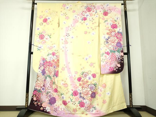 平和屋着物●豪華振袖　舞花文　暈し染め　金彩　京都きもの友禅扱い　正絹　逸品　DAAI6823ps