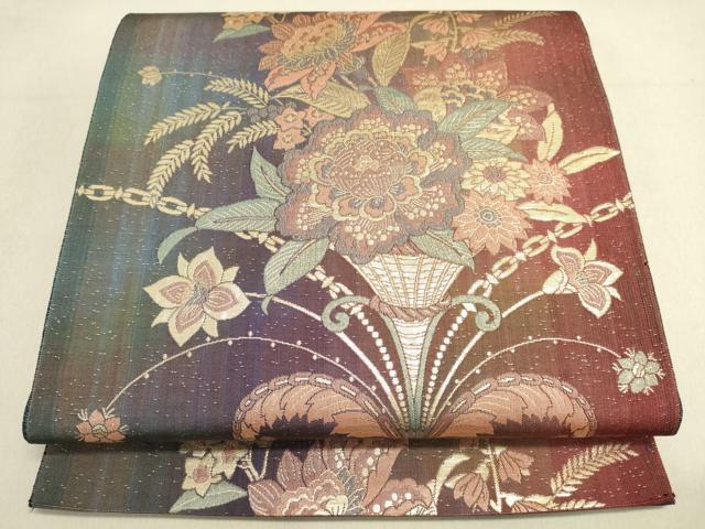 平和屋着物●六通柄袋帯　草花文　金糸　正絹　逸品　DAAJ3888jm