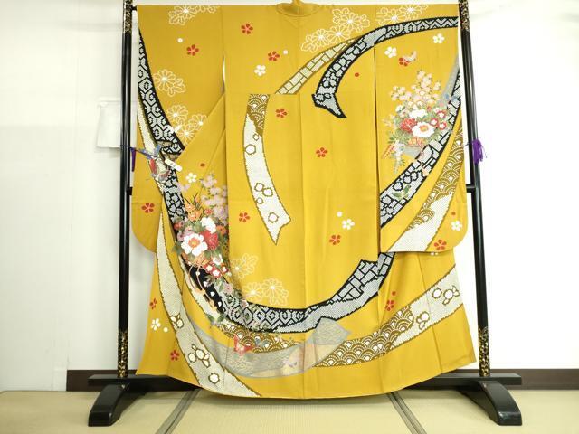 平和屋着物●豪華振袖　花蝶文　金彩　正絹　逸品　DAAJ1570ic