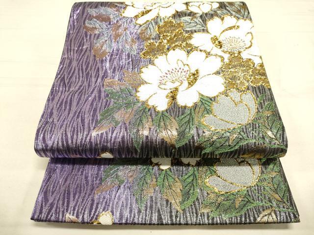 平和屋着物●六通柄袋帯　草花文　金銀糸　正絹　逸品　DAAJ5693du