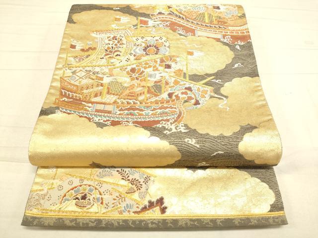 平和屋着物●六通柄袋帯　吉祥宝船　金糸　正絹　逸品　DAAJ5688du