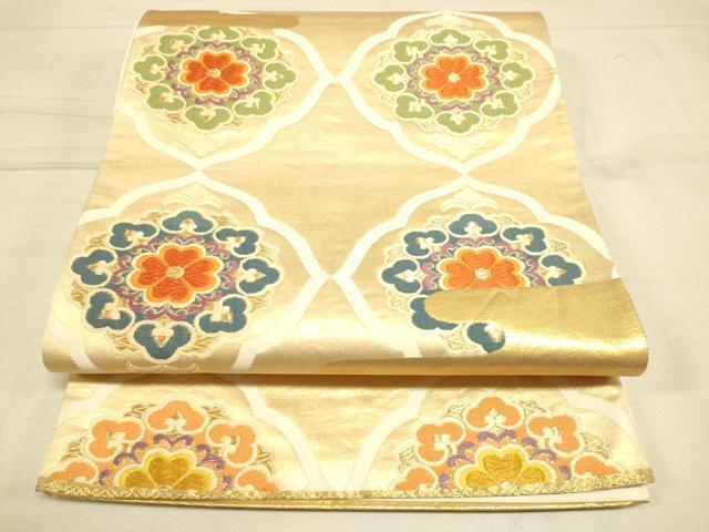 平和屋着物●六通柄袋帯　唐織　正倉院花文　金糸　正絹　逸品　DAAJ5675du