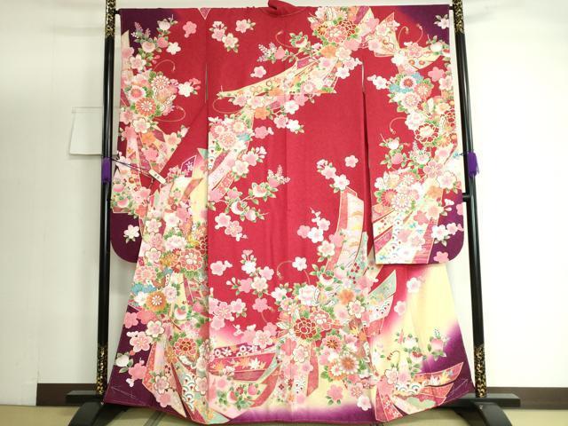 平和屋着物●豪華振袖　駒刺繍　熨斗吉祥花蝶文　暈し染め　金彩　銀通し地　正絹　逸品　DAAJ1644ic