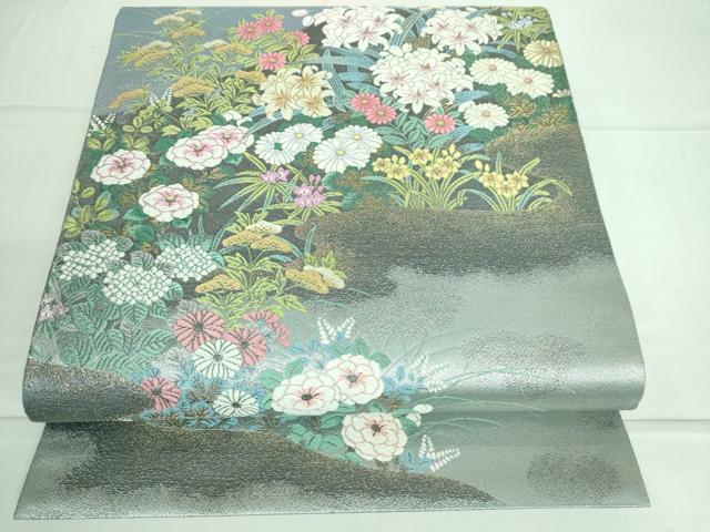 平和屋着物●六通柄袋帯　唐織　三景草花図　宮島　金銀糸　正絹　逸品　DAAJ1637ic