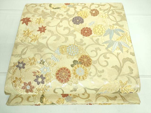 平和屋着物●六通柄袋帯　唐織　花丸文　金糸　正絹　逸品　DAAJ1634ic