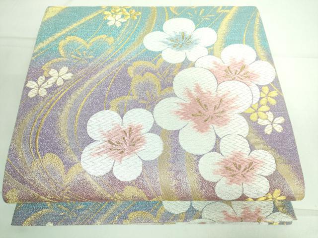 平和屋着物●六通柄袋帯　唐織　遊・ウェーブ　流水花文　金銀糸　正絹　逸品　DAAJ1627ic