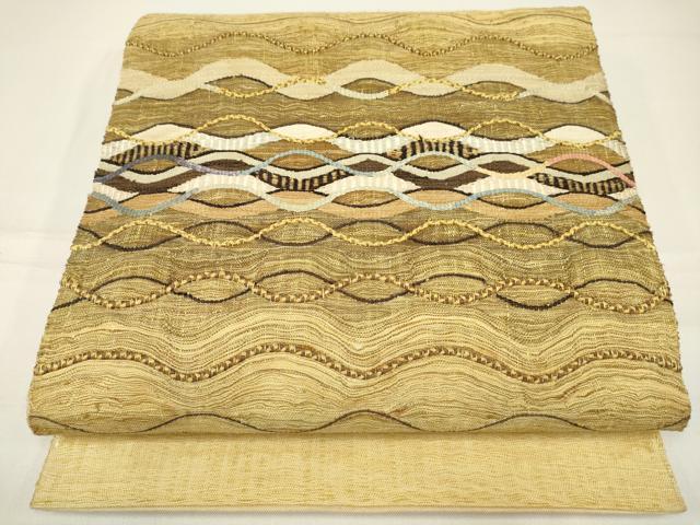 平和屋着物●太鼓柄袋帯　スリーシーズン　春夏秋　すくい織　よろけ縞　正絹　逸品　DAAJ3951jm