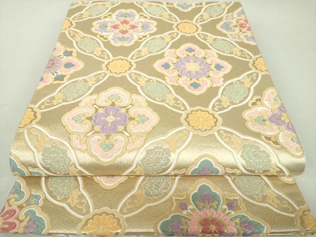 平和屋着物●六通柄袋帯　唐織　七宝花文　金糸　正絹　逸品　DAAJ9091ps