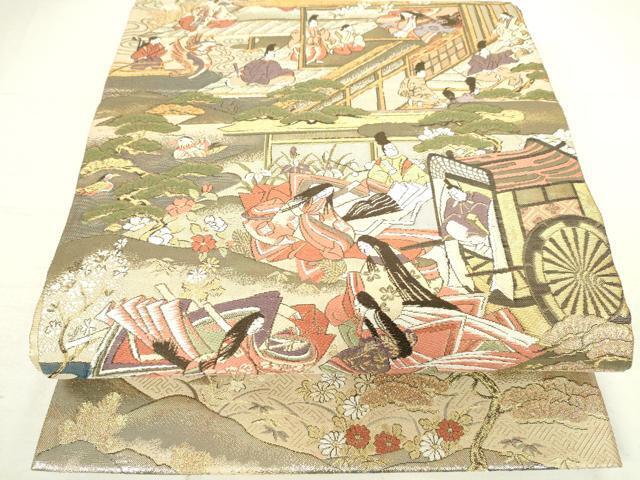 平和屋着物●両方向　両面全通柄袋帯　源氏物語地紙花文　プラチナ箔　本金箔　正絹　逸品　DAAI8381az