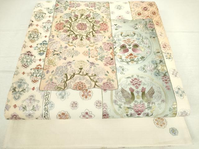 平和屋着物●太鼓柄袋帯　総刺繍　正倉院鴛鴦花文　正絹　逸品　DAAI8384az