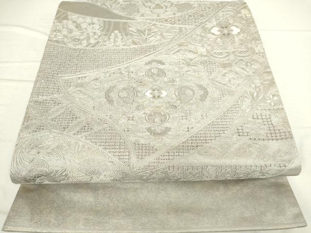 平和屋着物●中国三大刺繍　スワトウ刺繍　汕頭刺繍　相良刺繍　総刺繍　太鼓柄袋帯　正倉院花文　引箔　正絹　逸品　DAAI8386az