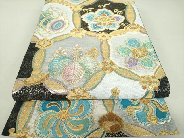 平和屋着物●六通柄袋帯　七宝花文　金銀糸　正絹　逸品　DAAJ9062ps