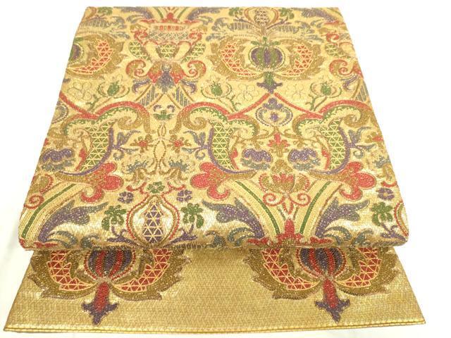 平和屋着物●極上　相良刺繍　駒刺繍　総刺繍　袋帯　飾花文　引箔　金糸　正絹　逸品　DAAI8396az