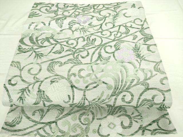 平和屋着物●スリーシーズン　春夏秋　六通柄袋帯　花唐草文　銀糸　正絹　逸品　DAAI8394az