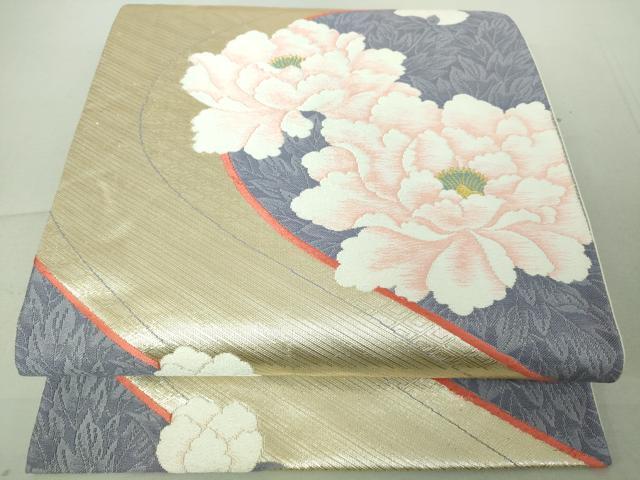 平和屋着物◎六通柄袋帯　唐織　流水花文　金糸　正絹　逸品　DAAJ2703mz