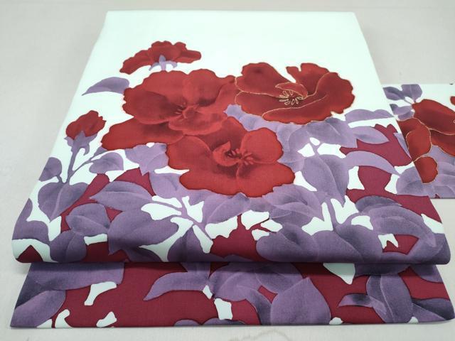 平和屋着物●塩瀬　九寸名古屋帯　ろうけつ染　草花文　金彩　正絹　逸品　DAAI7992fe