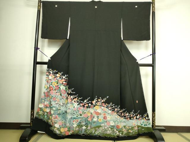 平和屋着物■豪華黒留袖　作家物　鴛鴦草花文　逸品　DAAJ0770cm