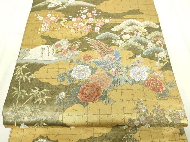 平和屋着物●西陣　長嶋成織物　六通柄袋帯　唐織　瀞金錦　渓谷花鳥の憩　本金箔　正絹　逸品　DAAH7545sf