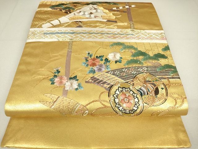 平和屋着物■中国三大刺繍　蘇州刺繍　総刺繍　太鼓柄袋帯　楽器花文　本金箔　金糸　逸品　DAAG8261az