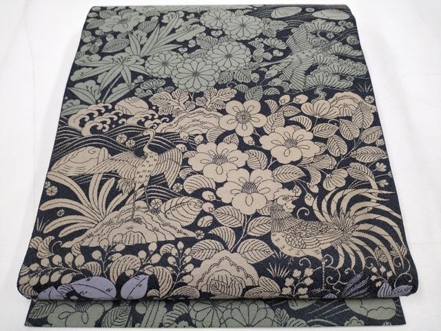 平和屋着物■全通柄袋帯　鹿　花鳥文　逸品　CAAI8926hy