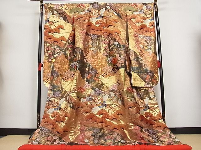 平和屋着物■極上　色打掛　唐織　鳳凰花車松文　金銀糸　正絹　逸品　AAAB8246A-br