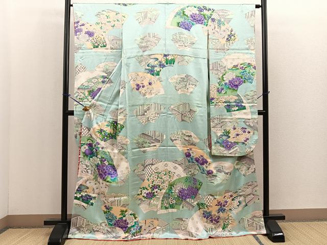平和屋着物■豪華振袖　手描き　地紙風景花文　金彩　正絹　逸品　BAAN2767ui