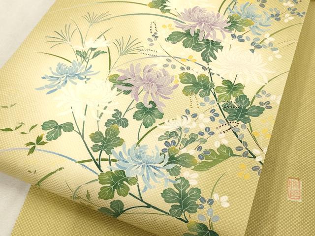 平和屋着物●友禅　雅臣　太鼓柄袋帯　草花文　正絹　逸品　未使用　AAAN4095az