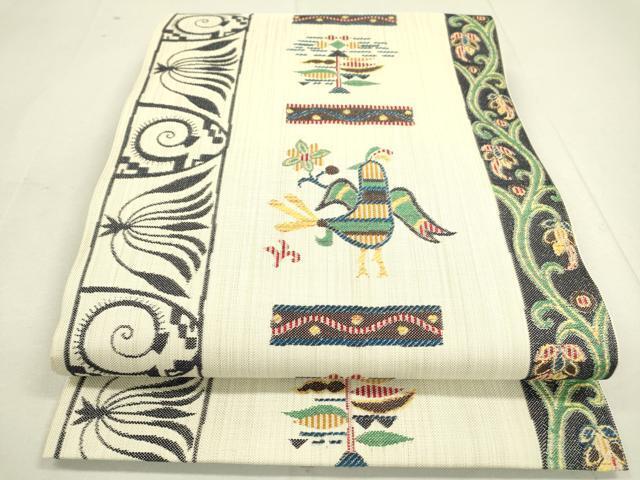 平和屋着物●六通柄　本袋帯　花鳥唐草間道　正絹　逸品　未使用　DAAL1958fe