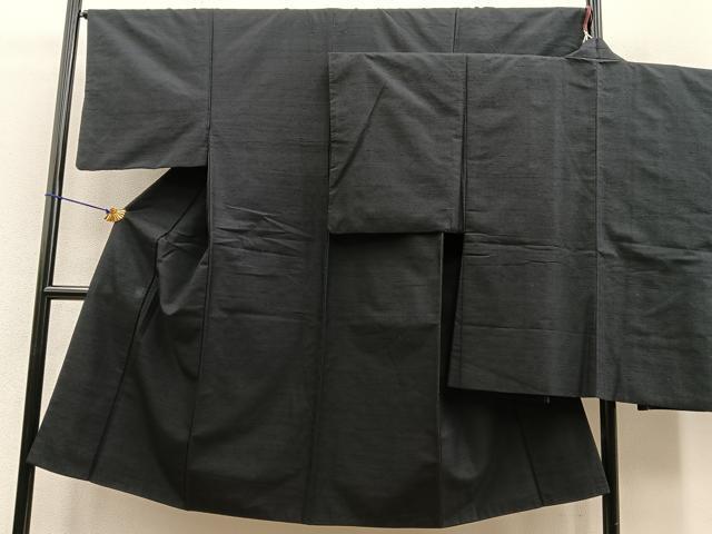 平和屋着物●男性　紬　アンサンブル　藍鉄色　正絹　逸品　BAAN6634pk