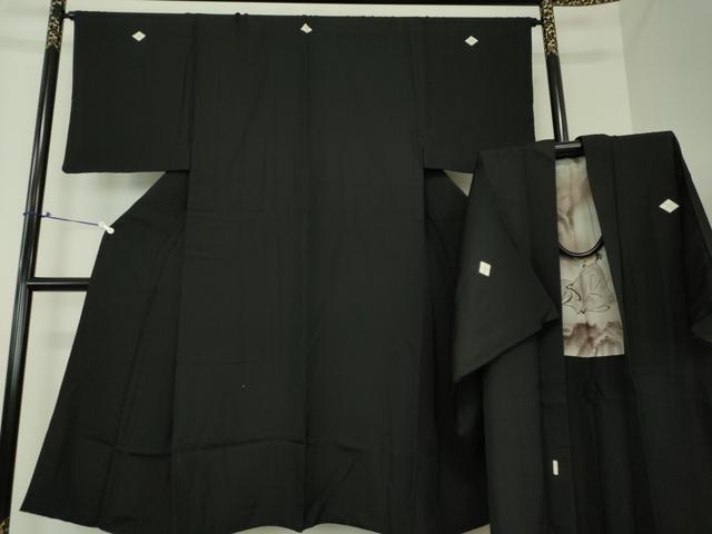 平和屋着物●男性　黒紋付　羽織セット　正絹　逸品　DAAL7730ps