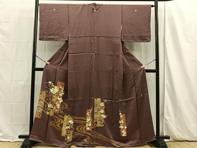 平和屋着物■豪華色留袖　作家物　駒刺繍　短冊牡丹流水文　金彩　正絹　逸品　BAAN4522hz
