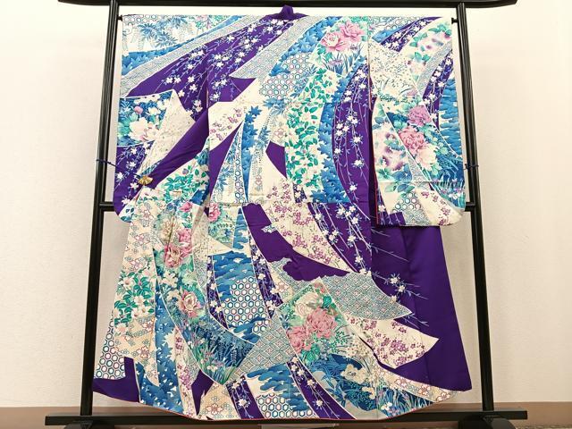 平和屋着物■豪華振袖　駒刺繍　熨斗花蝶文　銀彩　正絹　逸品　BAAN2701ui