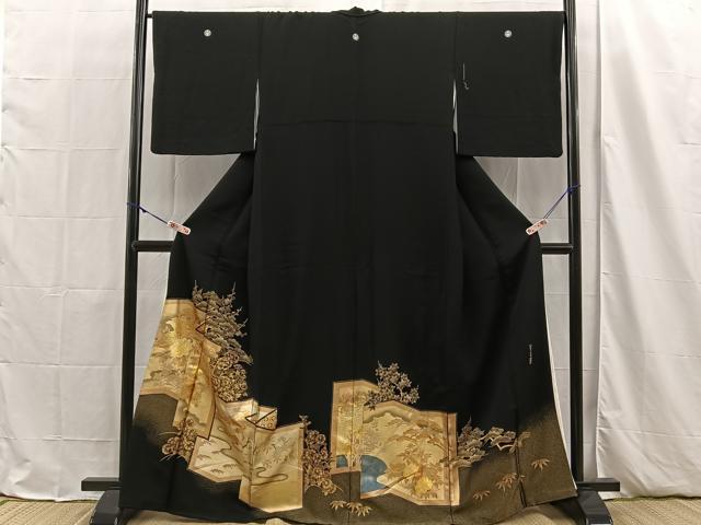 平和屋着物■豪華黒留袖　作家物　屏風に松竹梅　金彩　金通し地　正絹　逸品　BAAN4516hz